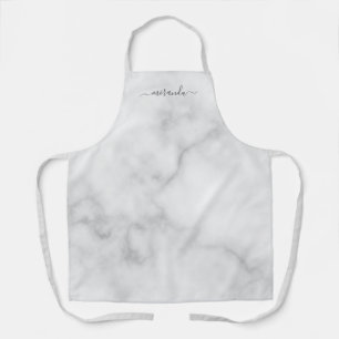 Modern Script Personalised Name White Marble Apron