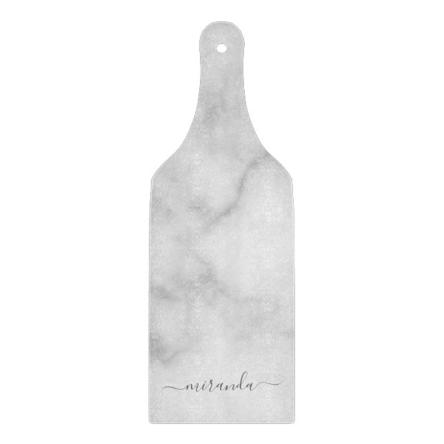 Modern Script Personalised Name White Marble Cutting Board (Front)