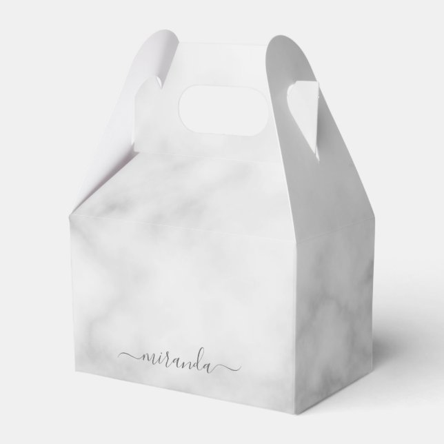 Modern Script Personalised Name White Marble Favour Box (Front Side)