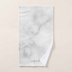 Modern Script Personalised Name White Marble Hand Towel