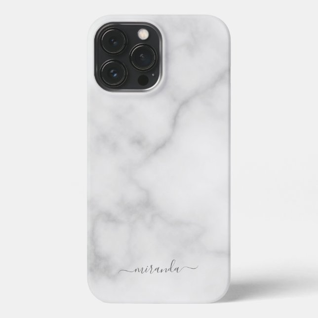Modern Script Personalised Name White Marble iPhone Case (Back)