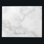 Modern Script Personalised Name White Marble Notepad<br><div class="desc">Modern Script Personalised Name White Marble Gift
featuring personalised name in grey modern script font style on white marble background.</div>