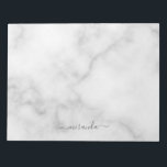 Modern Script Personalised Name White Marble Notepad<br><div class="desc">Modern Script Personalised Name White Marble Gift
featuring personalised name in grey modern script font style on white marble background.</div>