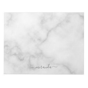 Modern Script Personalised Name White Marble Notepad