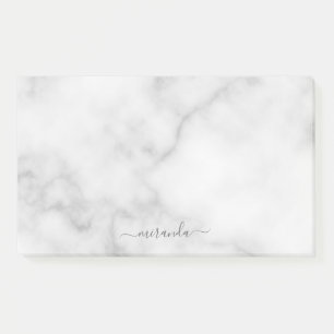 Modern Script Personalised Name White Marble Post-it Notes
