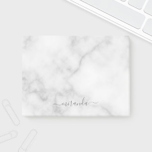 Modern Script Personalised Name White Marble Post-it Notes