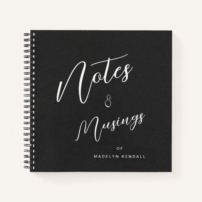 Modern Script Personalised Notes & Musings Black Notebook (Front)