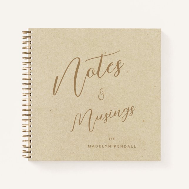 Modern Script Personalised Notes & Musings Gold Notebook (Front)