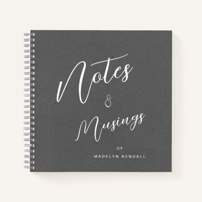 Modern Script Personalised Notes & Musings Grey Notebook (Front)