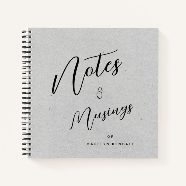 Modern Script Personalised Notes & Musings Grey Notebook (Front)