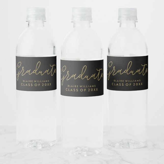 Modern Script Personalised Photo Graduation Water Bottle Label (Bottles)