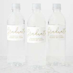 Modern Script Personalised Photo Graduation Water Bottle Label