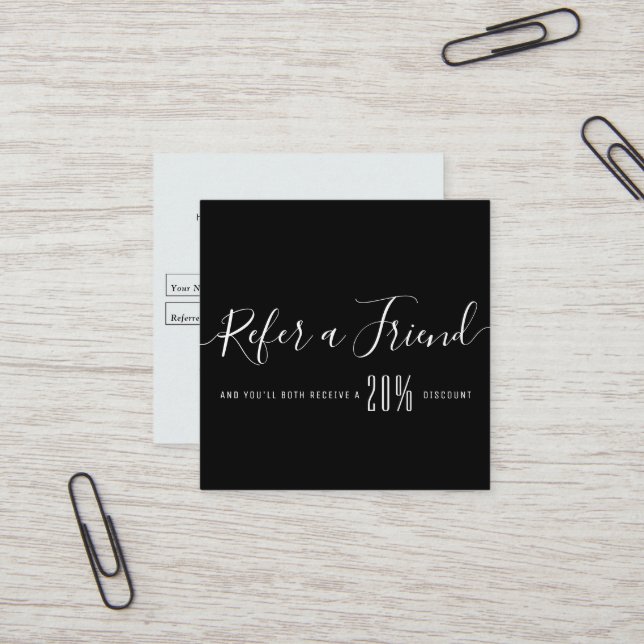 modern script personalised referral square business card (Front/Back In Situ)