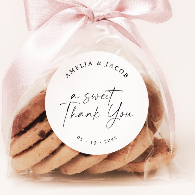 Modern Script Personalised Wedding Favour  Classic Round Sticker (Creator Uploaded)