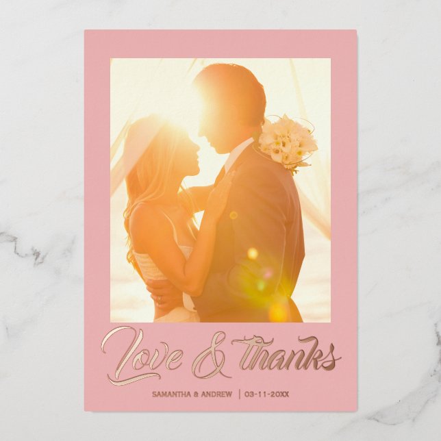 Modern script personalised wedding thank you card (Front)