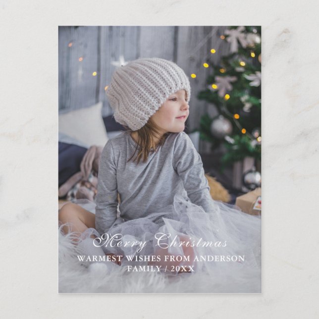 Modern Script Personalizable Christmas Photo Holiday Postcard (Front)