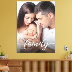 Modern Script Personalized Family Photo Canvas