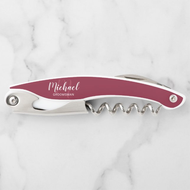 Modern Script Personalized Groomsman Corkscrew (Front)