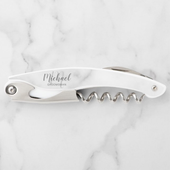 Modern Script Personalized Groomsman Corkscrew (Front)