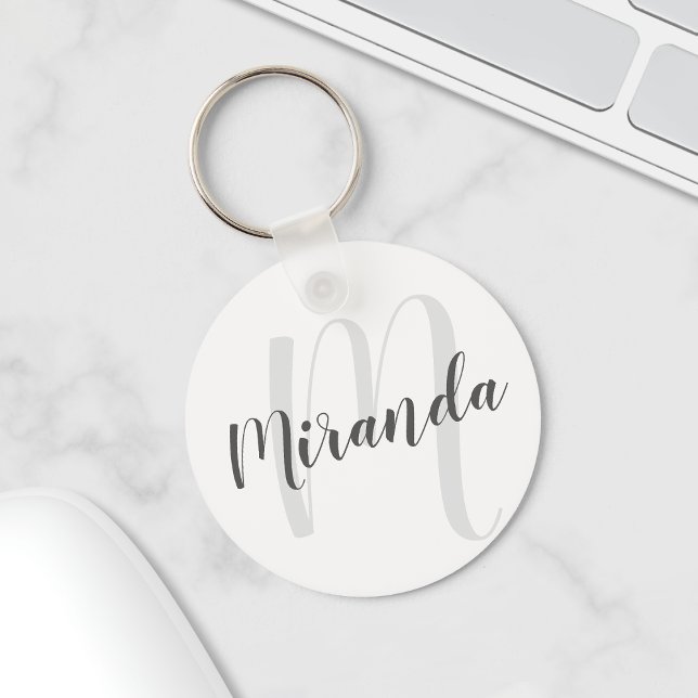 Modern Script Personalized Monogram and Name Key Ring (Creator Uploaded)