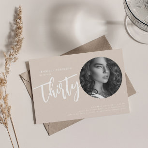 Modern Script Photo 30th Birthday Party Champagne  Invitation