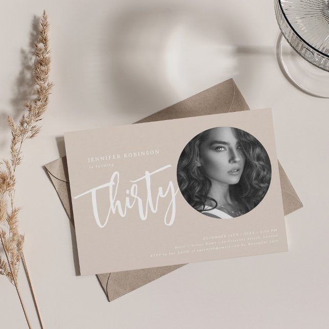 Modern Script Photo 30th Birthday Party Champagne  Invitation (Modern Script Photo 30th Birthday Party Champagne Invitation)