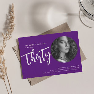 Modern Script Photo 30th Birthday Party Purple  Invitation