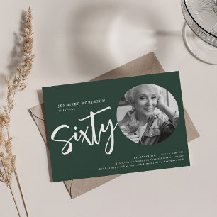 Modern Script Photo 60th Birthday Party Emerald Invitation
