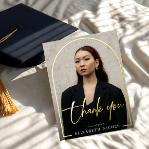 Modern Script  Photo Arch Graduation Thank You Foil Invitation Postcard