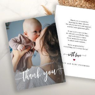 Modern script photo baby shower thank you card