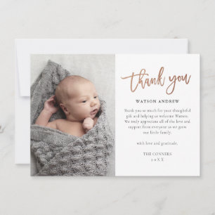 Modern Script Photo Baby Thank You Card