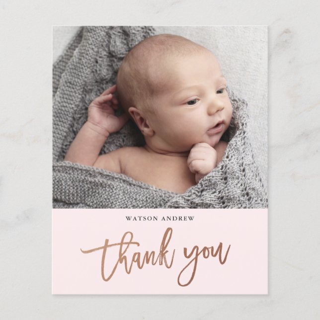 Modern Script Photo Baby Thank You Card (Front)