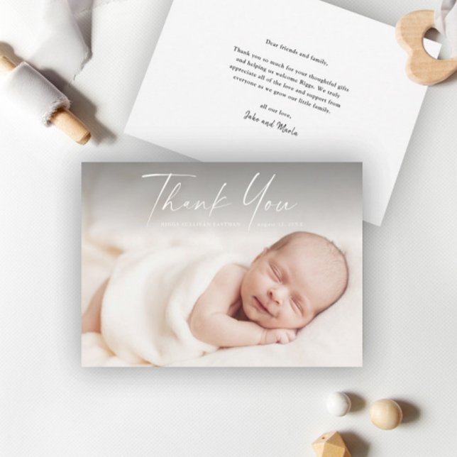 Modern Script Photo Baby Thank You Card (Creator Uploaded)