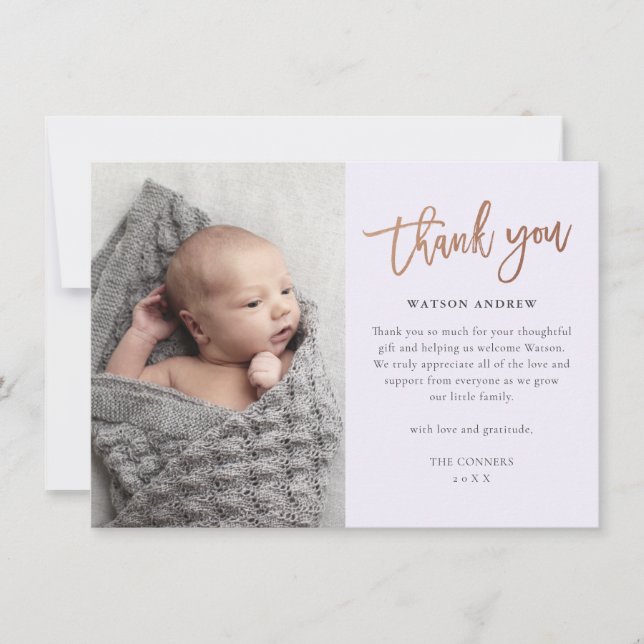Modern Script Photo Baby Thank You Card (Front)