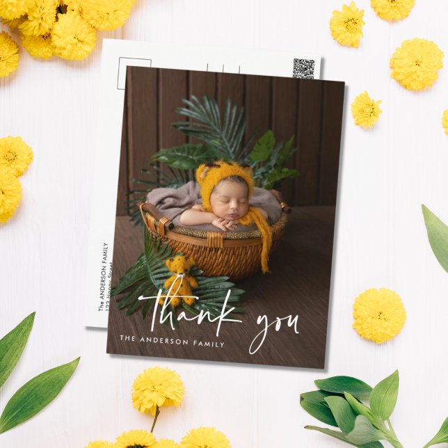 Modern Script Photo Baby Thank You Postcard (Creator Uploaded)