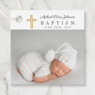 Modern Script Photo Baptism Thank You Favour Tags