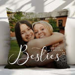 Modern Script Photo Besties Gift Cushion<br><div class="desc">The Modern Script Photo Besties Gift Throw Pillow is a chic and personalised home accessory, celebrating the unbreakable bond between best friends. Featuring elegant modern script text and a customisable photo space, this pillow lets you showcase a favourite memory with your bestie. Made from soft, high-quality fabric, it’s perfect for...</div>