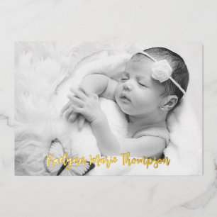 Modern Script Photo Birth Announcement Card