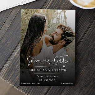 Modern Script Photo Black Overlay Save The Date