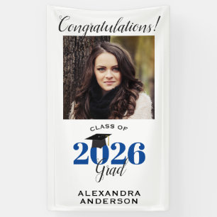 Modern Script Photo Blue Vertical Graduation Banner