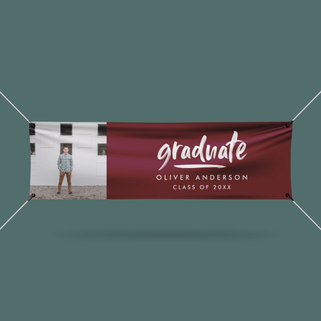 Modern script photo burgundy elegant graduation ba banner (Creator Uploaded)