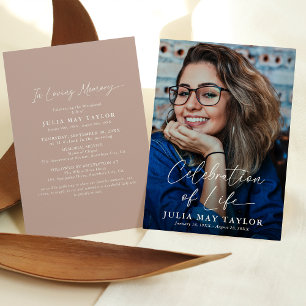 Modern Script Photo Celebration of Life Funeral Invitation