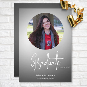 Modern Script Photo Circle Graduation Invitation