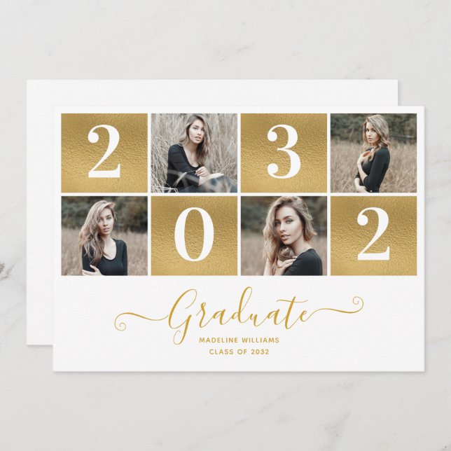 Modern Script Photo Collage 2025 Graduation  Announcement (Front/Back)