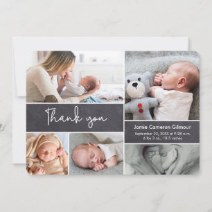 Modern Script Photo Collage Baby Boy Shower Thank You Card