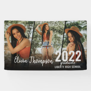 Modern Script Photo Collage Black Graduation Banner
