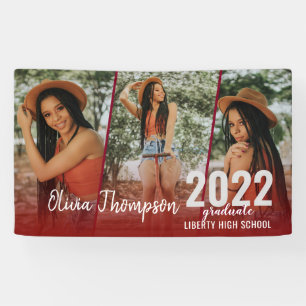 Modern Script Photo Collage Burgundy Graduation Banner
