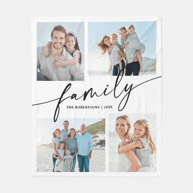 Modern Script Photo Collage Family Keepsake Fleece Blanket (Front)