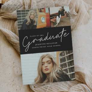 Modern Script Photo Collage Graduation Invitation