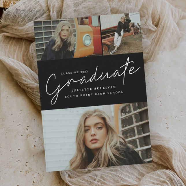 Modern Script Photo Collage Graduation Invitation (Creator Uploaded)